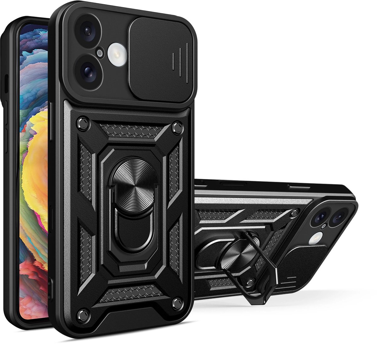 Hurtel Hybrid Armor Camshield Hoesje Voor Iphone 16 Plus Gepantserd Met Standaard