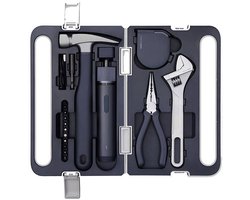 HOTO 3.6V Cordless Electric Screwdriver Tool Set – 5-in-1 doe-het-zelfset – LED-lamp, 3 koppelstanden, 10 bits, draadloze elektrische schroevendraaier, hamer, tang, verstelbare moersleutel en meetlint – Compacte opbergkoffer