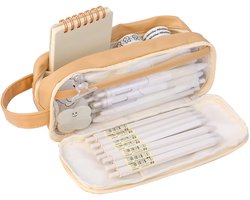 Etui - Etui met grote inhoud - Waterdichte, uitbreidbare etui - Pennenzak voor jongens en meisjes - schoolspullen - Geschikt voor schrijfwaren, make-up, cosmetica, reis- en kantoorbenodigdheden - Bruin