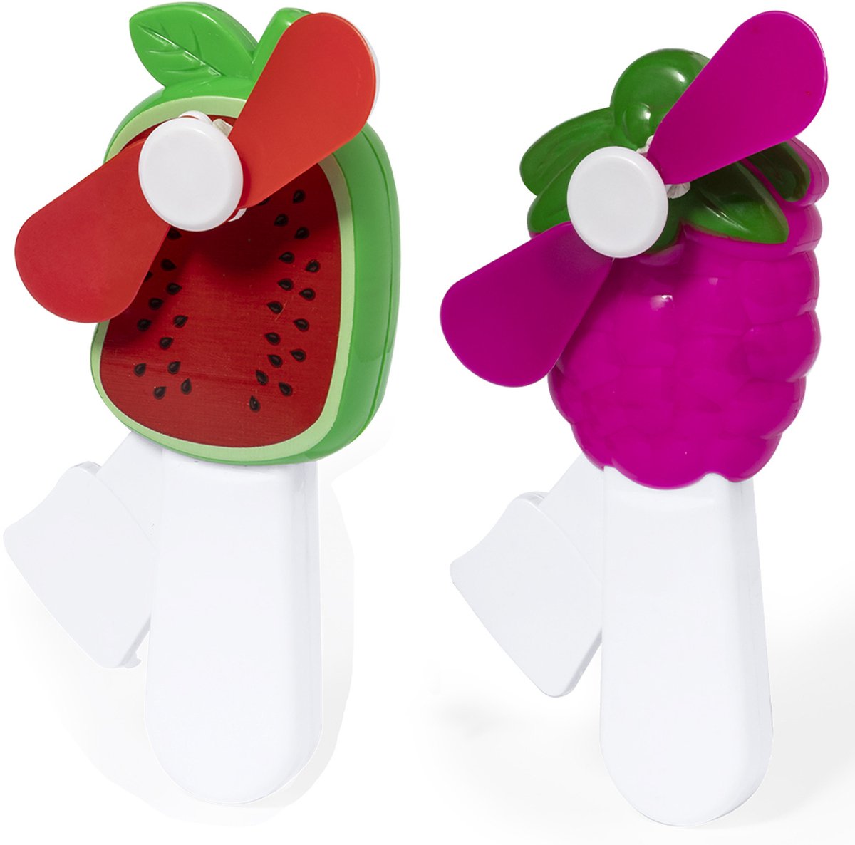 Mini ventilator/handventilator - 2x stuks - meloen/druif - verkoeling - festival/zomer