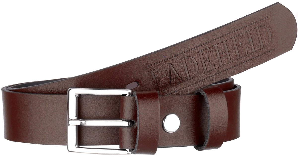 Ladeheid Kinderriem – Riem - Jongens - Broekriem - Verstelbaar - Leer – Bruin/Logo-2 – 75 cm LA-EL-KIDS