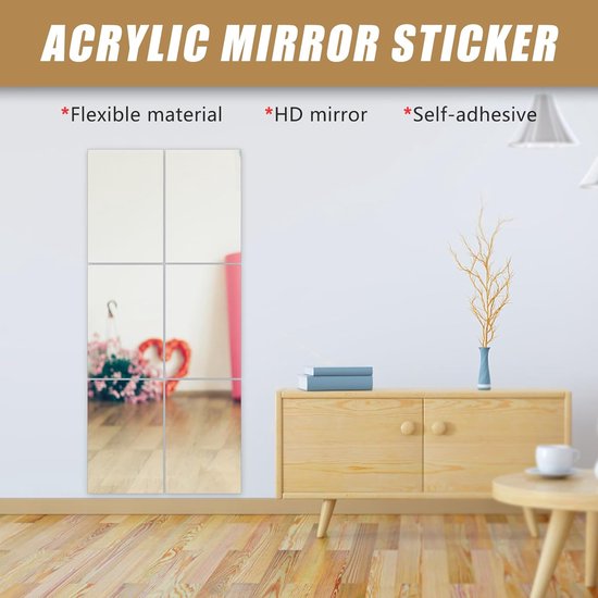 Set van 4 Zelfklevende Spiegel Stickers - 40 x 30 cm - Acrylaat Spiegel - Flexibele Spiegel Vellen voor Muur, School, Thuis, Woonkamer, Badkamer van TS24 — afbeelding 3