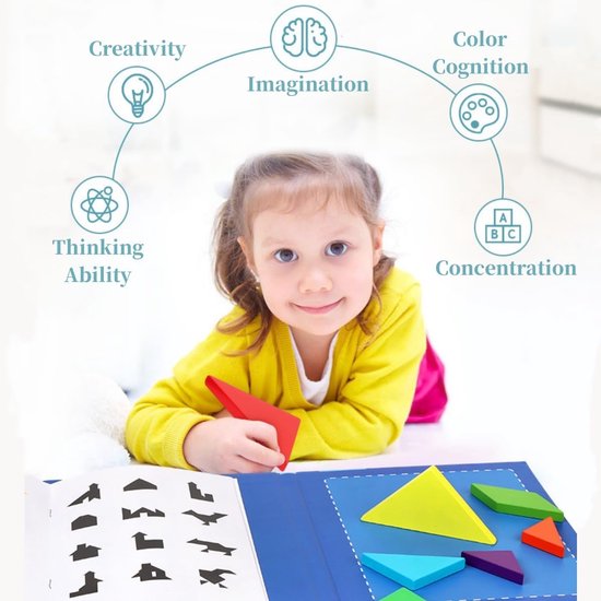 Tangram Magnetic Houten Spel voor Kinderen - Magnetische Tangram Puzzels - Geometrische Vormen - Educatief Speelgoed - Cadeau van Merkloos	 — afbeelding 3