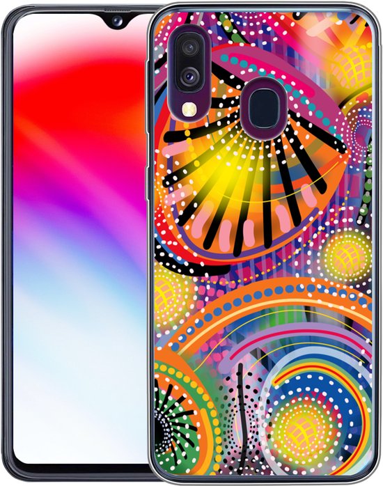 Telefoonhoesje Geschikt voor Samsung Galaxy A40 hoesje - Vormen - Kunst - Patronen - Psychedelisch - Siliconen Telefoonhoesje Telefoonhoesje