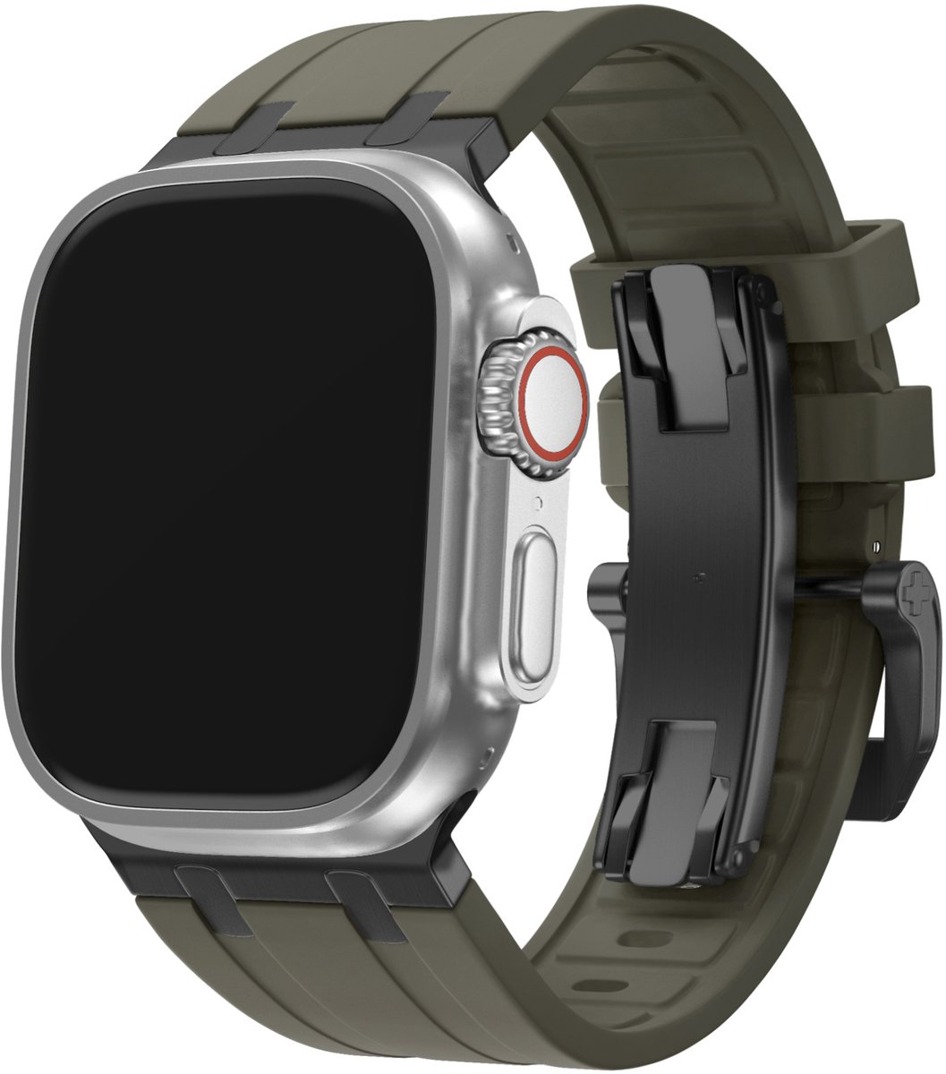 BALR liquid siliconen bandje geschikt voor Apple Watch 44mm / 45mm / 49mm – Bruin/Zwart – Compatibel met Apple Watch 1/2/3/4/5/6/8/9/10/11/SE(2-3)/Ultra(2-3)