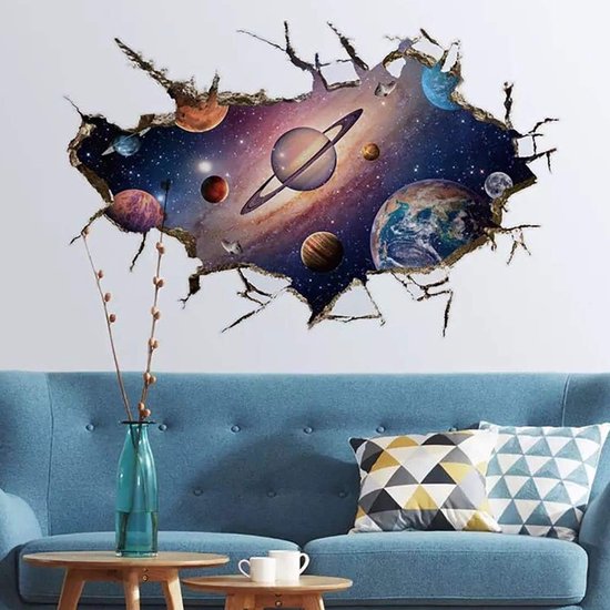 Muursticker 3D Espace Système solaire (60x90 cm) I Planète Galaxie Muursticker Poster I Décoration murale chambre enfant Chambre ado Garçons Filles Bébé