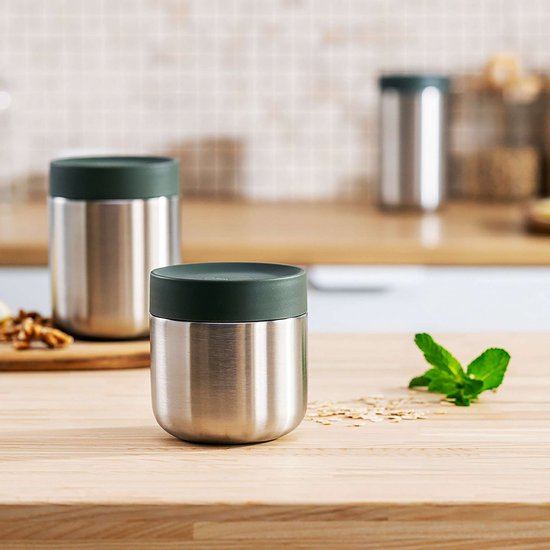 BergHOFF Home Nommie – Boîte à lunch Thermos 0 l – Boîte Thermos étanche – Garde au chaud ou au froid pendant 6 heures – Isolation à double paroi – Récipient alimentaire étanche – Acier inoxydable – Lavable au lave-vaisselle – Kaki et Argent