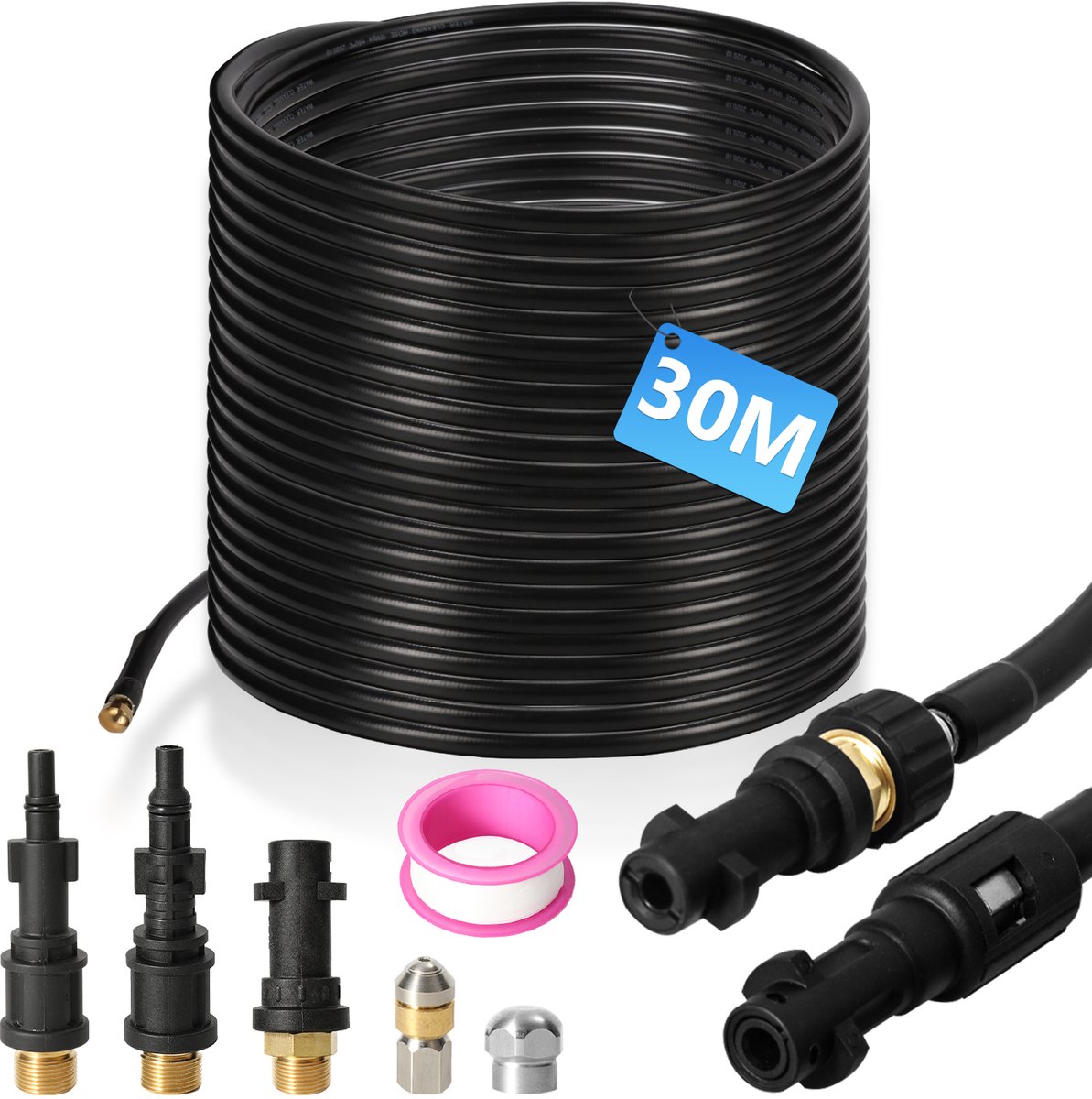 Rioolslang 30 Meter Geschikt Voor Kärcher K2, K3, K4, K5, K6, K7 Hogedrukreiniger - Slang Reiniging Set met sproeiers - Rioolrat - Karcher Accessoires