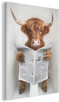 Akoestisch wandpaneel 70x100 cm - Vilt schilderij Schotse Hooglander - Dier - Krant - Toilet - Akoestische panelen - Geluidsdempende wanddecoratie - Geluidsisolatie woonkamer - Muurdecoratie geluidspanelen