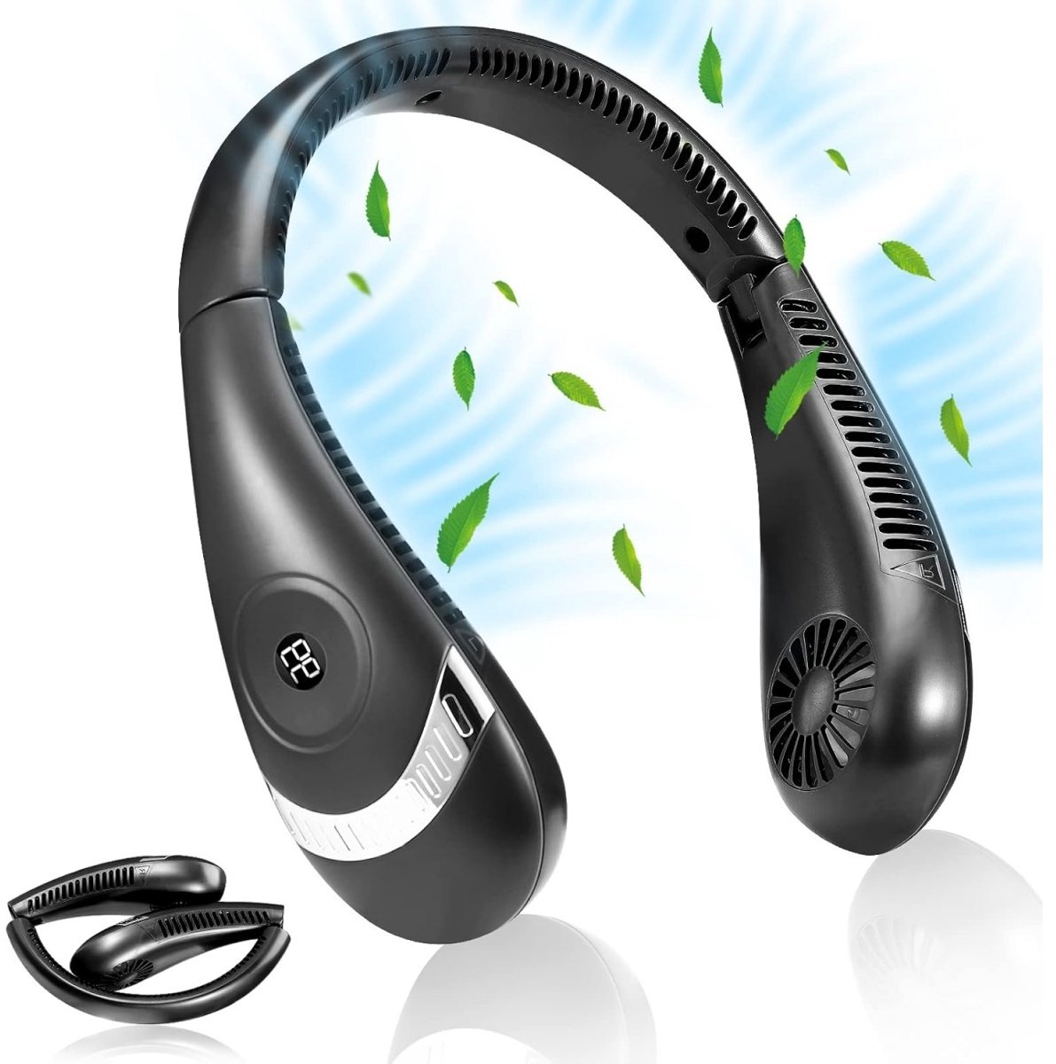 EXCITAT Nek Ventilator - Mini nekventilator - Mini Nek Fan - Draagbare Nekventilator - Gezichtsventilator & Handventilator - Draagbare nekventilator - Handventilator - Met Koeling - Geschikt voor reizen, kamperen, buiten - Met 3 standen - Zwart