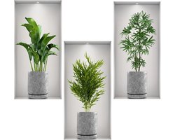 3D Muursticker Planten - 3 STKS Groene Planten Muursticker Vazen - Woonkamer 3D Wall Art Stickers - DIY Vinyl Muurstickers - Raamuitzicht Landschap Plant Stickers voor Slaapkamer en Keuken Muur Decor