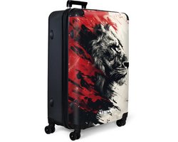 NoBoringSuitcases.com NoBoringSuitcases.com® - Koffer groot - Reiskoffer lichtgewicht - Zwart wit leeuw met rode verf - Rolkoffer met 4 wielen - Grote trolley XL - 98 liter bagage