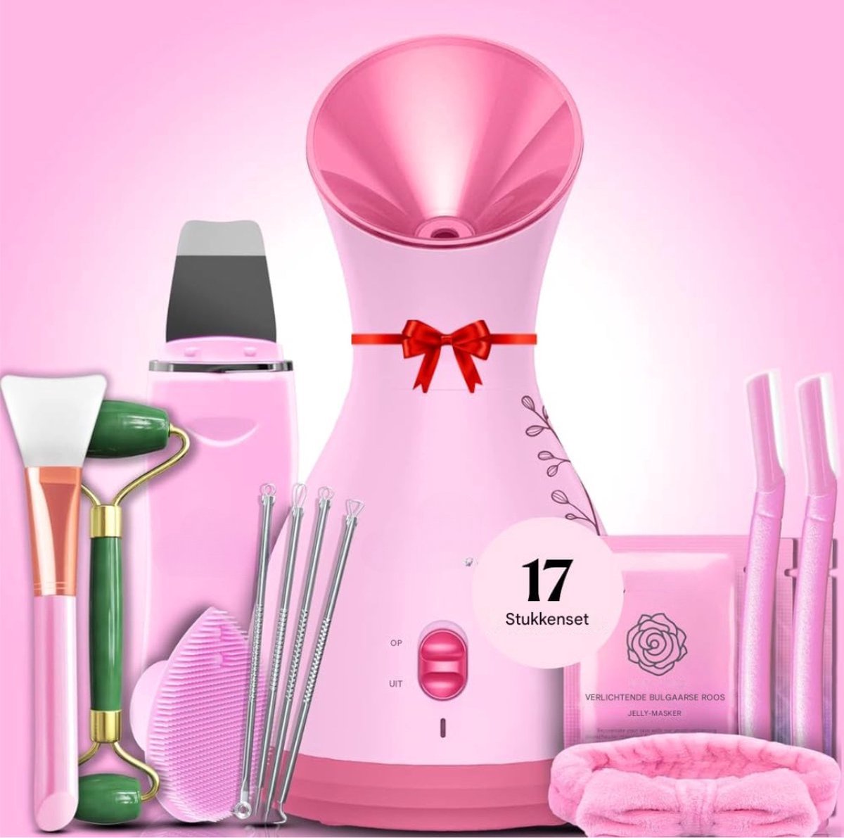 Thuys – Facial Steamer Spa Kit – Gezichtsstomer – Met 8 Gratis Huidverzorging Tools Handdoekwarmer – Roze