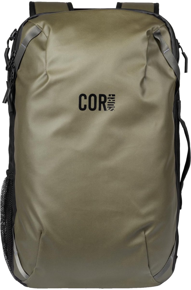 COR Surf Travel Rugzak, handbagage in toegestane handbagagegrootte, waterdichte ritsen, geheime compartimenten, ergonomische schouderbanden, laptoprugzak - The Island Hopper, 40L, legergroen