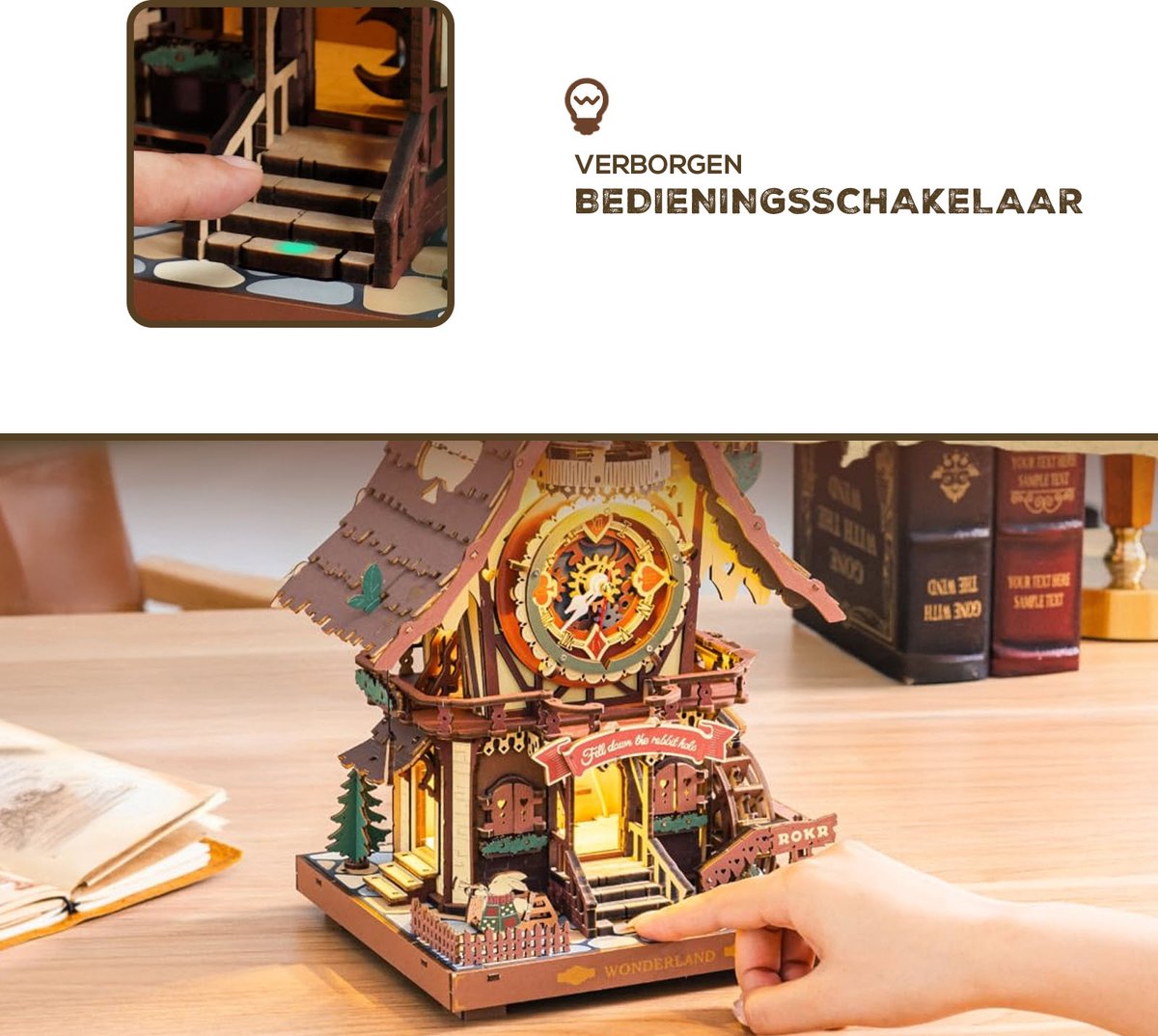 ROBOTIME 3D Wooden Puzzles for Adults-Cuckoo Clock Wooden Models for Adults to Build-435 Piece Model Kit with 2 Lights-Gift for Craft Enthusiast Model Building Set (Colourful) — afbeelding 8