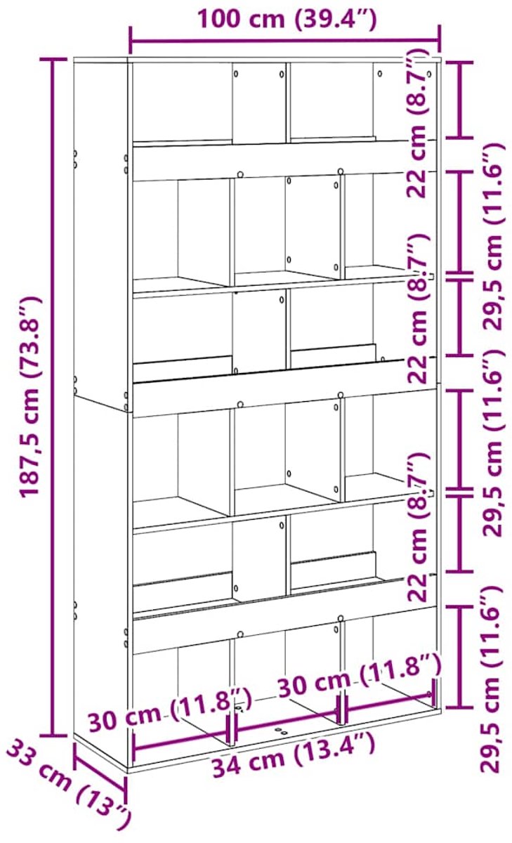 vidaXL Boekenkast - 15-laags - 100 - x - 33 - x - 93.75 - cm - Bewerkt - hout