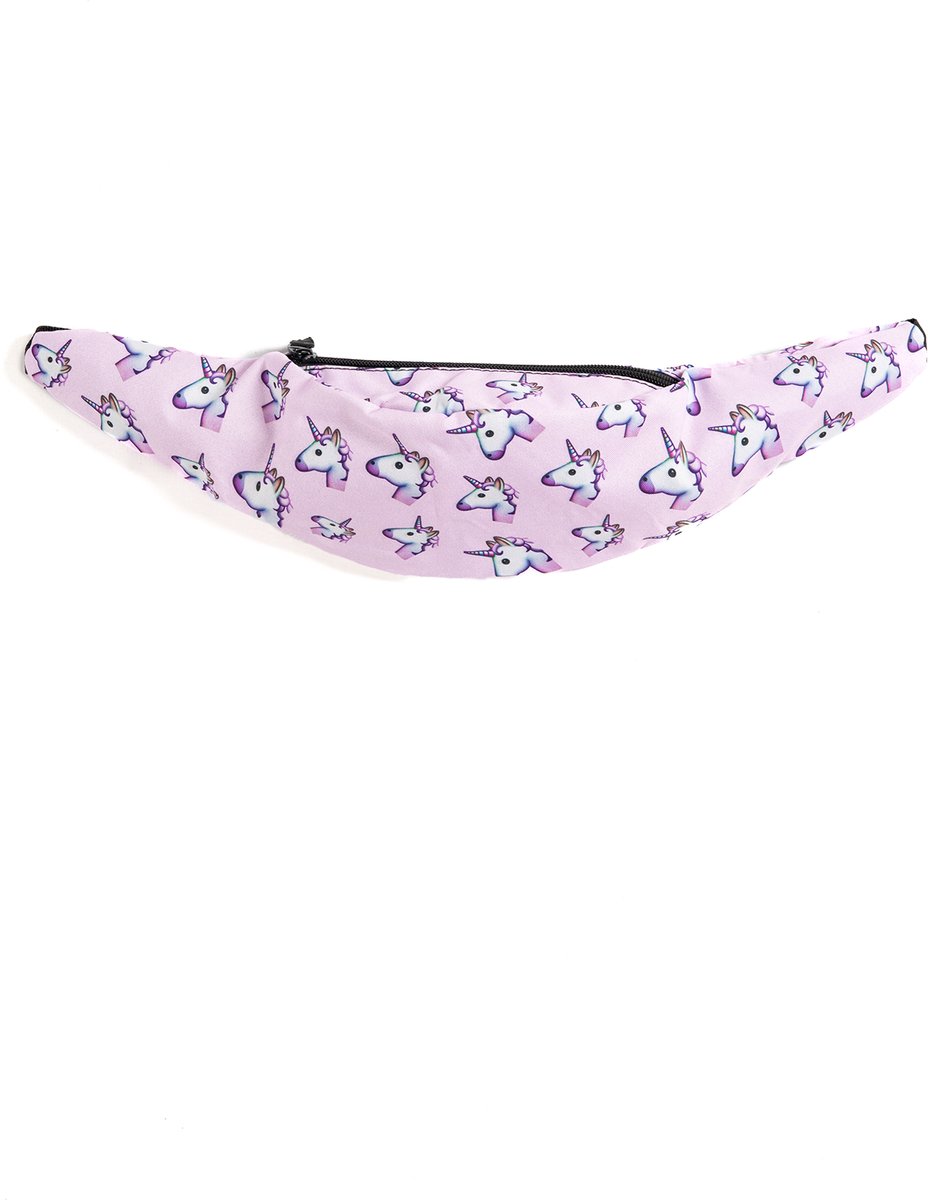KIMU® Heuptas Eenhoorns Roze - Fanny Pack Met Voorvak - Zwarte Band - Tasje Heuptasje Unicorn Meisjes Dames Festival