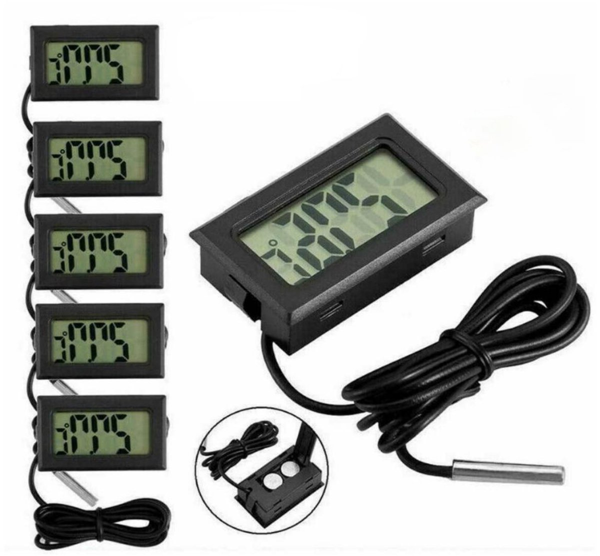 EXCITAT Digitale Thermometer - Koelkast- en Vriezerthermometer - Temperatuursensor - Temperatuurmeting - Vriezerthermometer - Tester - Geschikt voor Koelkast, Vriezer, Kast Aquarium - 5 stuks