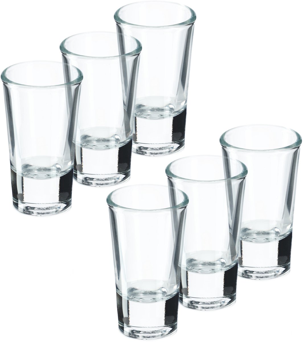 KADAX Borrelglazen, vaatwasmachinebestendige 25 ml borrelglazen, klassieke borrelbekers van transparant, loodvrij glas, stamper voor wodka, likeuren en tequila (6 stuks)