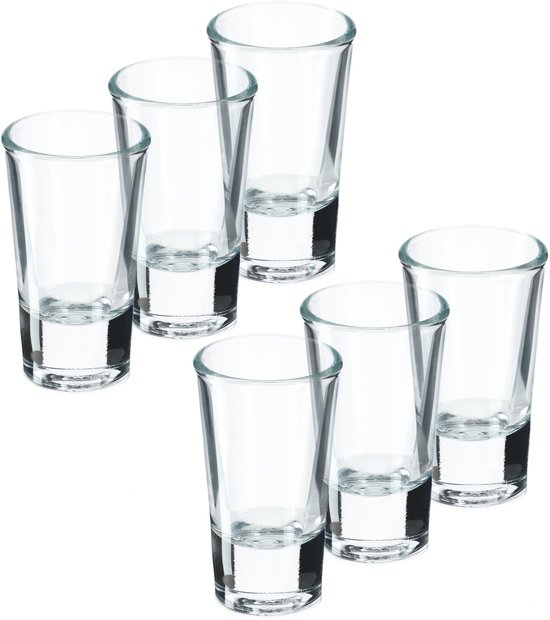 KADAX Borrelglazen, vaatwasmachinebestendige 25 ml borrelglazen, klassieke borrelbekers van transparant, loodvrij glas, stamper voor wodka, likeuren en tequila (6 stuks)