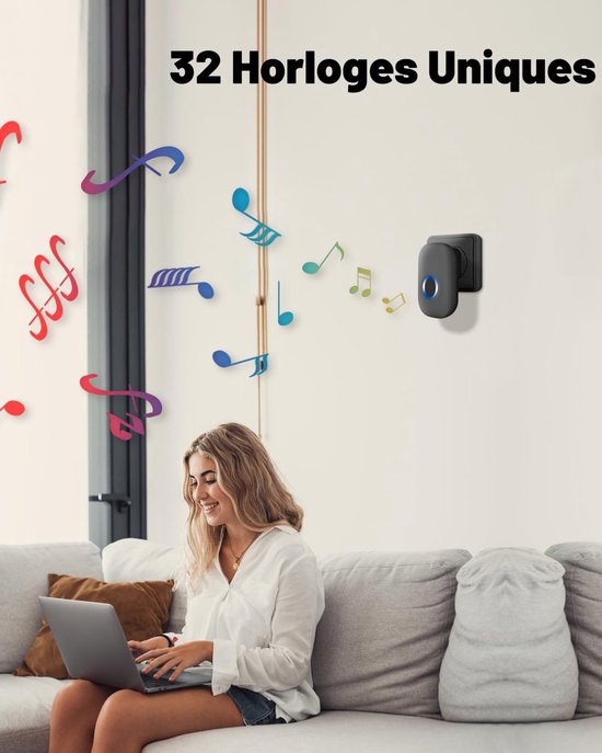 Deurbel - deurbel draadloos - deurbellen - Draadloze deurbel voor buiten - 150m deurbel - IP44 waterdichte elektronische deurbel - deurbelset met plug-in ontvanger - blauwe LED - waterdicht - voor thuis — afbeelding 2