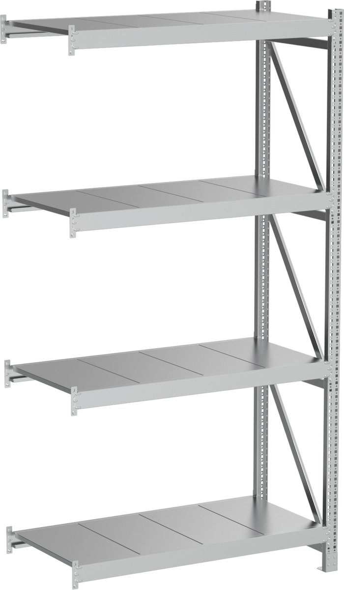 Povag Aanbouwmodel stellingkast - 200x100x50 cm - 4 legniveaus - 300 kg per legniveau - Gegalvaniseerd staal
