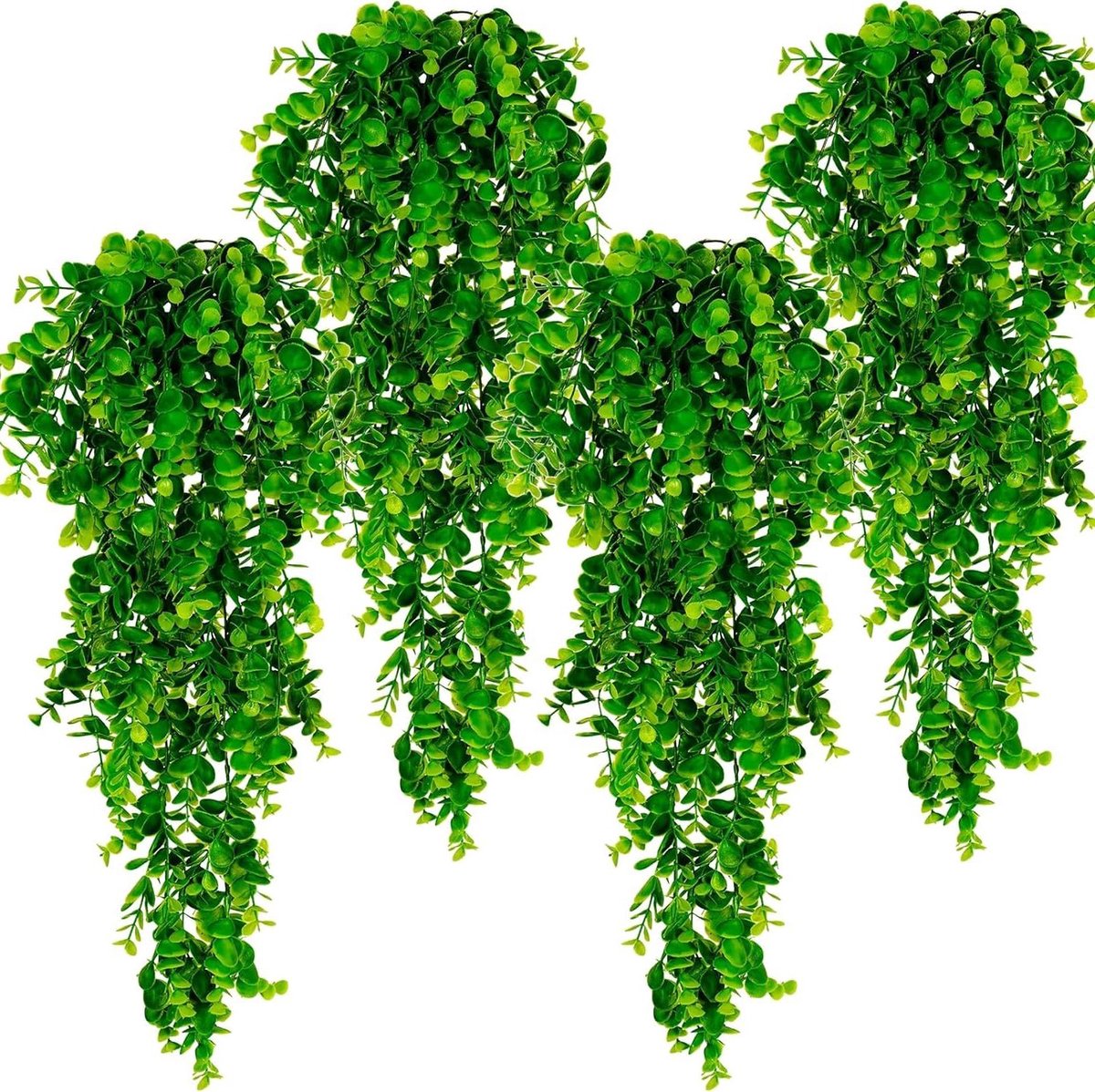 Allecto Premium - Set van 4 kunstplanten voor binnen en buiten decor - Hangende nepplanten - Faux groen - Plastic varen - Kunstmatige hangplanten - Decoratieve eucalyptusplanten