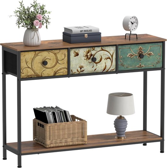 Ibenzoa® Industriële consoletafel met stoffen laden en open plank voor elke ruimte