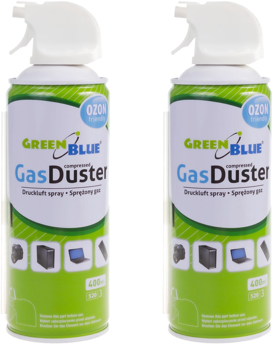GreenBlue - Set van 2 stuks persluchtspray - Perslucht GB400 400 ml pistoolverstuiver - Kan met een handig pistool