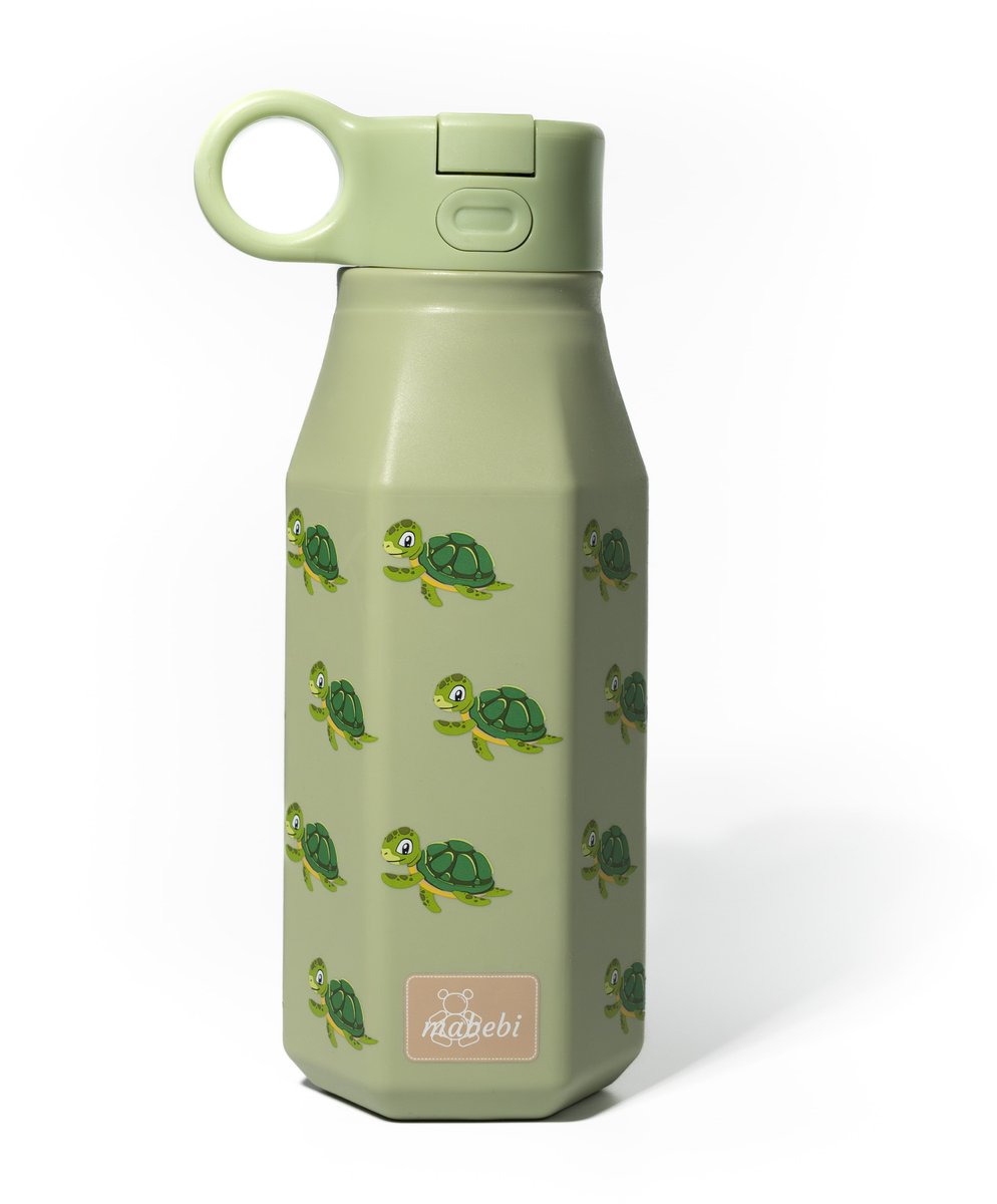 Goedkoopste Mabebi - Drinkfles met kliksysteem 350 ml - Drinkfles voor kinderen - Waterfles voor onderweg - Siliconen drinkfles met rietje - Schoolbeker - Schildpad Groen