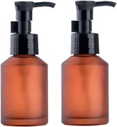 Allecto Plus - Bouteilles de 2 flacons pompes vides en Glas dépoli rouge - Distributeurs de Maquillage de Voyages - Pompes noires pour lotion , Maquillage liquide, Shampooing à l'huile - 60 ml/2 oz