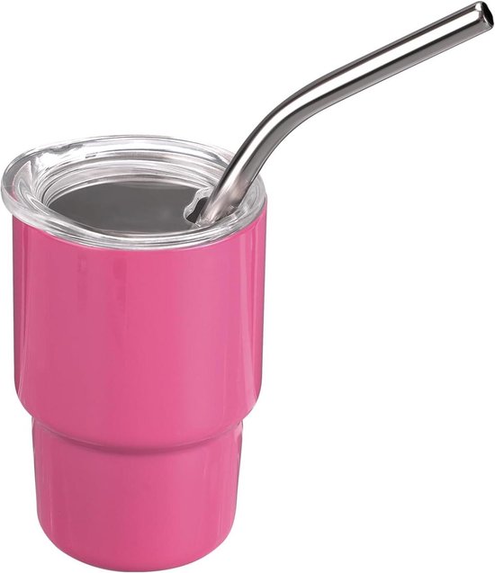Foto: Allecto plus ge soleerde minibeker 887ml voor cocktails en koffie draagbaar met rietje en deksel grappig cadeau voor reizen en feestartikelen rozerood