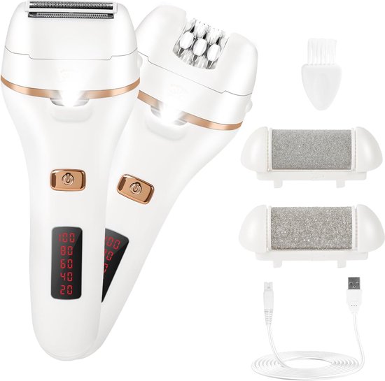 Bikinilijntrimmer voor vrouwen- 4-in-1 elektrische scheerapparaten voor vrouwen- Schaamhaar- Epilator en elektrische eeltverwijderaar- Nat/droog te gebruiken lichaamshaartrimmer- Oplaadbare ontharing voor bikinilijn- Benen en oksels