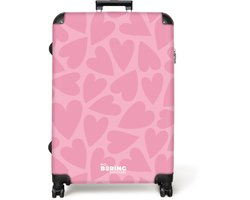 NoBoringSuitcases.com NoBoringSuitcases.com® - Koffer groot - Reiskoffer lichtgewicht - Roze hartjes patroon - Rolkoffer met 4 wielen - Grote trolley XL - 98 liter bagage