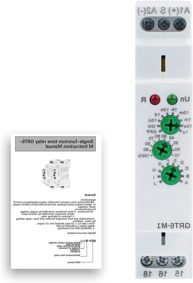 Allecto Plus - Tijdrelais voor DIN-rail met tijdvertraging AC/DC24V-240V (GRT6-M1) - Duurzame vertragingsschakelaar