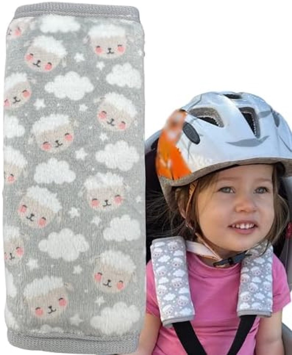 Image of 2x Gordelhoes Baby Schapen & Wolken – Zachte Schouderpads voor Autostoel & Kinderwagen, Gevoerde Riembeschermers voor Jongens & Meisjes, Baby Accessoires