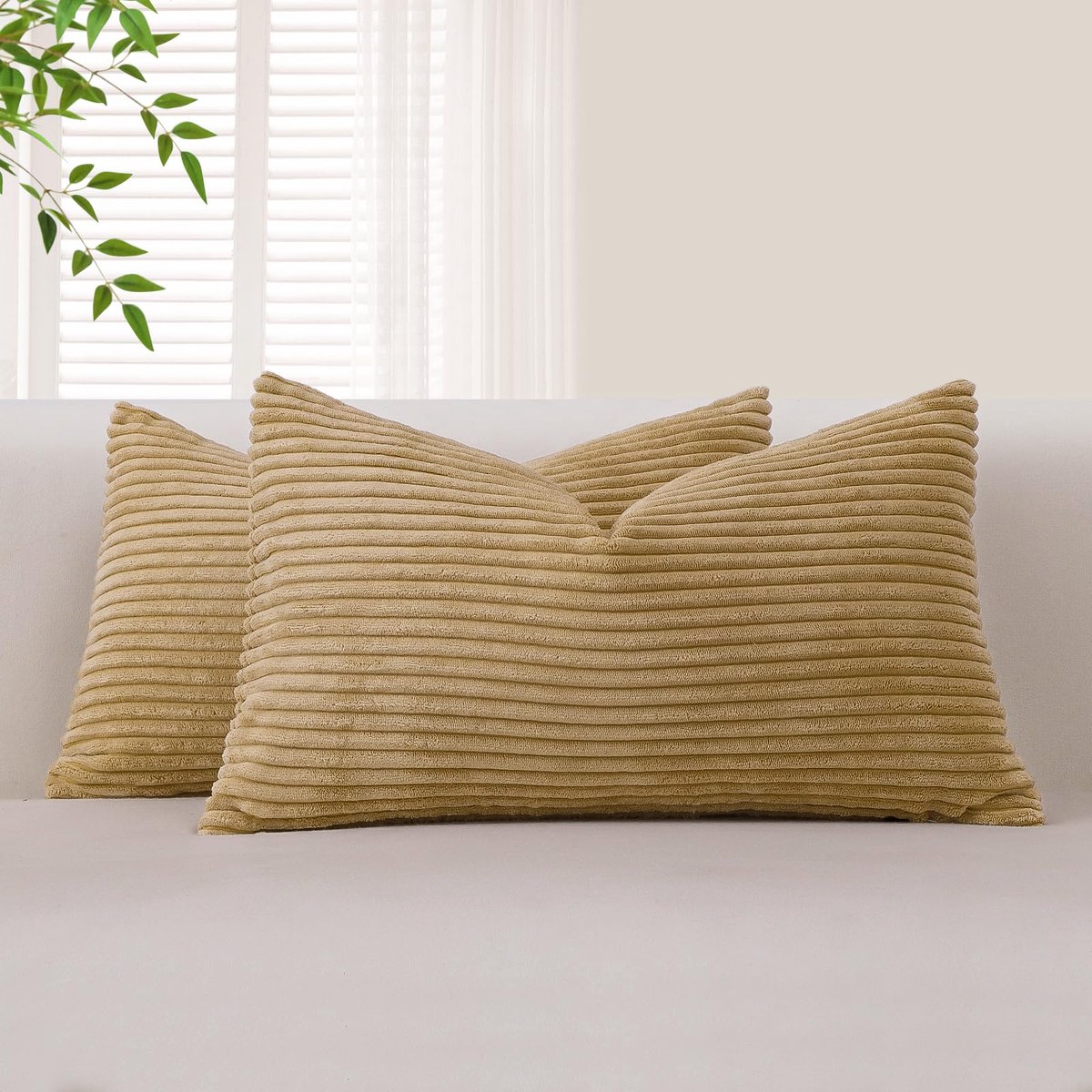 Ibenzoa Set van 2 Luxe Corduroy Kussenslopen voor Slaapkamer en Woonkamer, Zacht en Stijlvol Design beige