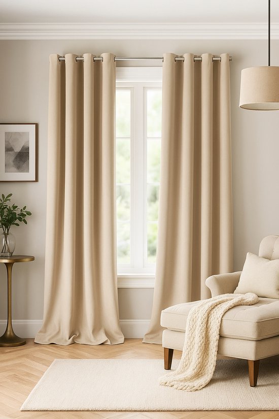 Glow Thuis - gordijn - kant en klaar - 75% verduisterend - fluweel - Beige - 135x250cm