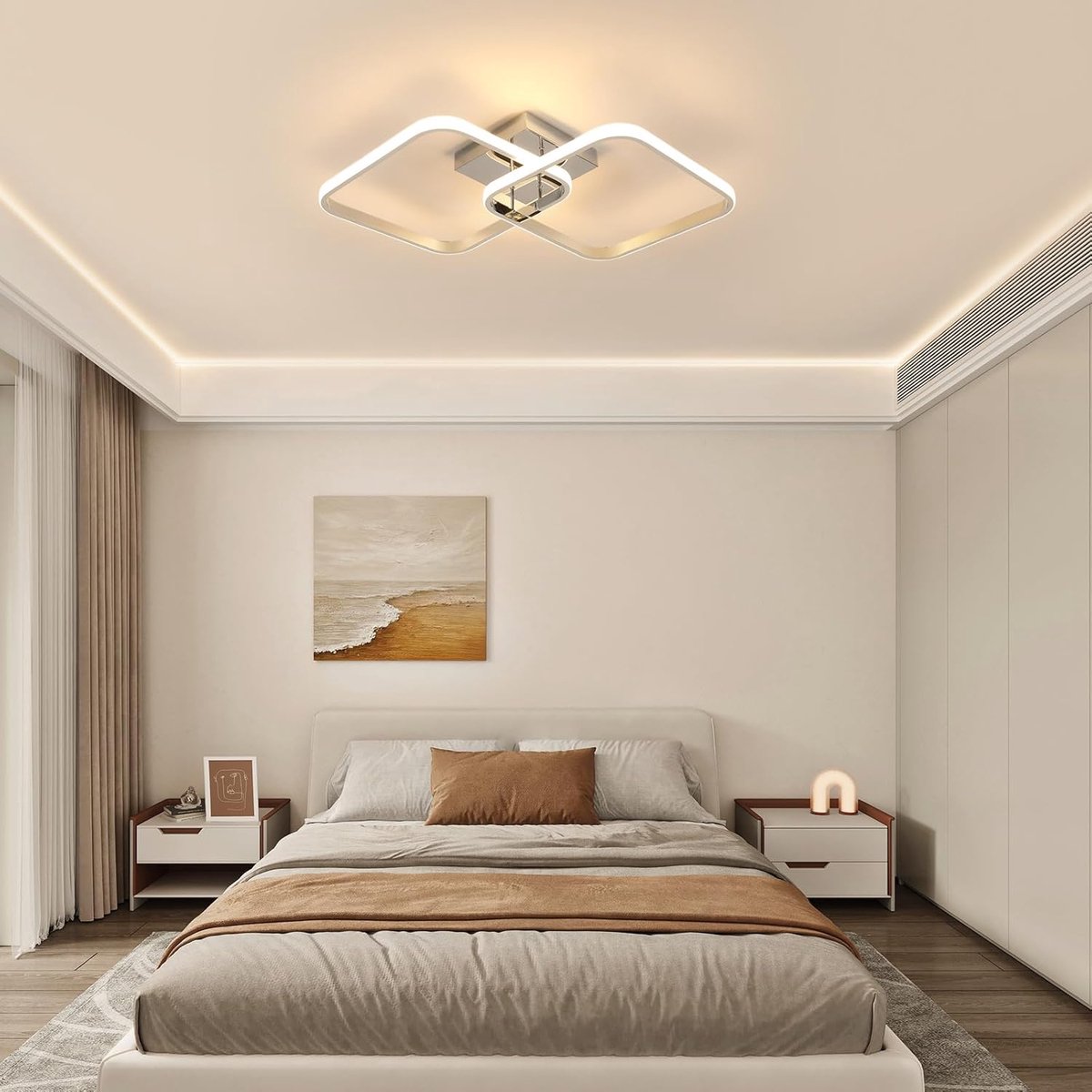 Haobosic - Moderne LED plafondlamp 42W 4725lm, warme kleur 3000K, vierkant 64cm in verchroomd aluminium voor woonkamer, slaapkamer en keuken