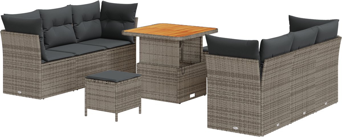 vidaXL - Tuinbank - Set - 9 - pcs - Grijs - poly - rattan