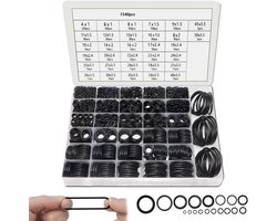 O-ring set - 1540 stuks - 32 maten - Nitril rubber ringen - Voor water, lucht, gas reparatie - Monteurs & hobbyisten - Zwart - OD 4-50mm - Zonder tools