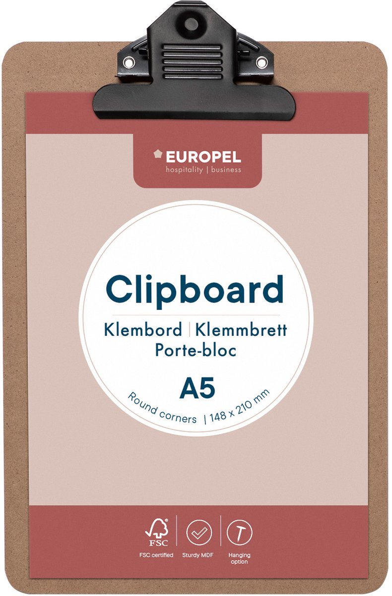 Europel Klembord - Clipboard - Hout - A5 - 14,8 x 21 cm - 12 stuks