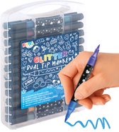 Joya Creative Glitter Stiften Dual Tip 24 Stuks - 48 Verschillende Kleuren - Twinmarkers - Glitter Stiften - Penseelpunt - Tekenen en Decoreren voor Kinderen en Volwassenen