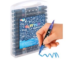 Glitter Stiften Dual Tip 24 Stuks - 48 Verschillende Kleuren - Twinmarkers - Glitter Stiften - Penseelpunt - Tekenen en Decoreren voor Kinderen en Volwassenen - Joya Creative