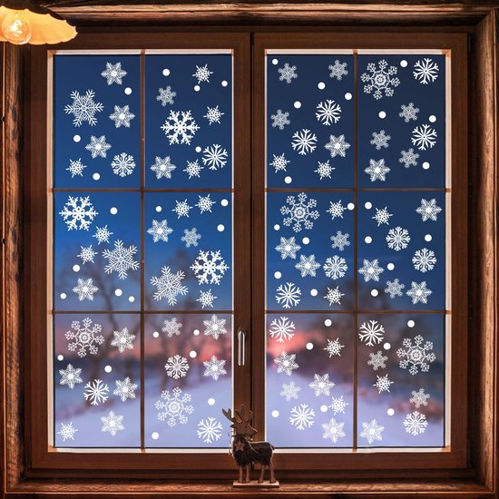 Lynlon Raamdecoratie, sneeuwvlokken, 108 stuks, afneembare raamdecoratie, statisch hechtende pvc-stickers voor kerstramen, decoratie, deuren, etalages, vitrines, glazen fronten