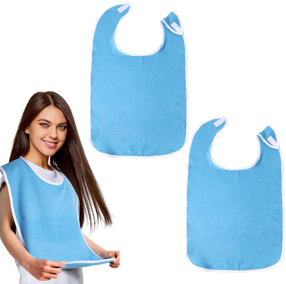 Image of 2-pack slabbetjes voor volwassenen, waterdichte slabbetjes, slabbetjes van badstof, eetschort, verstelbare eetschort, grote eetslabbetjes voor volwassenen en senioren