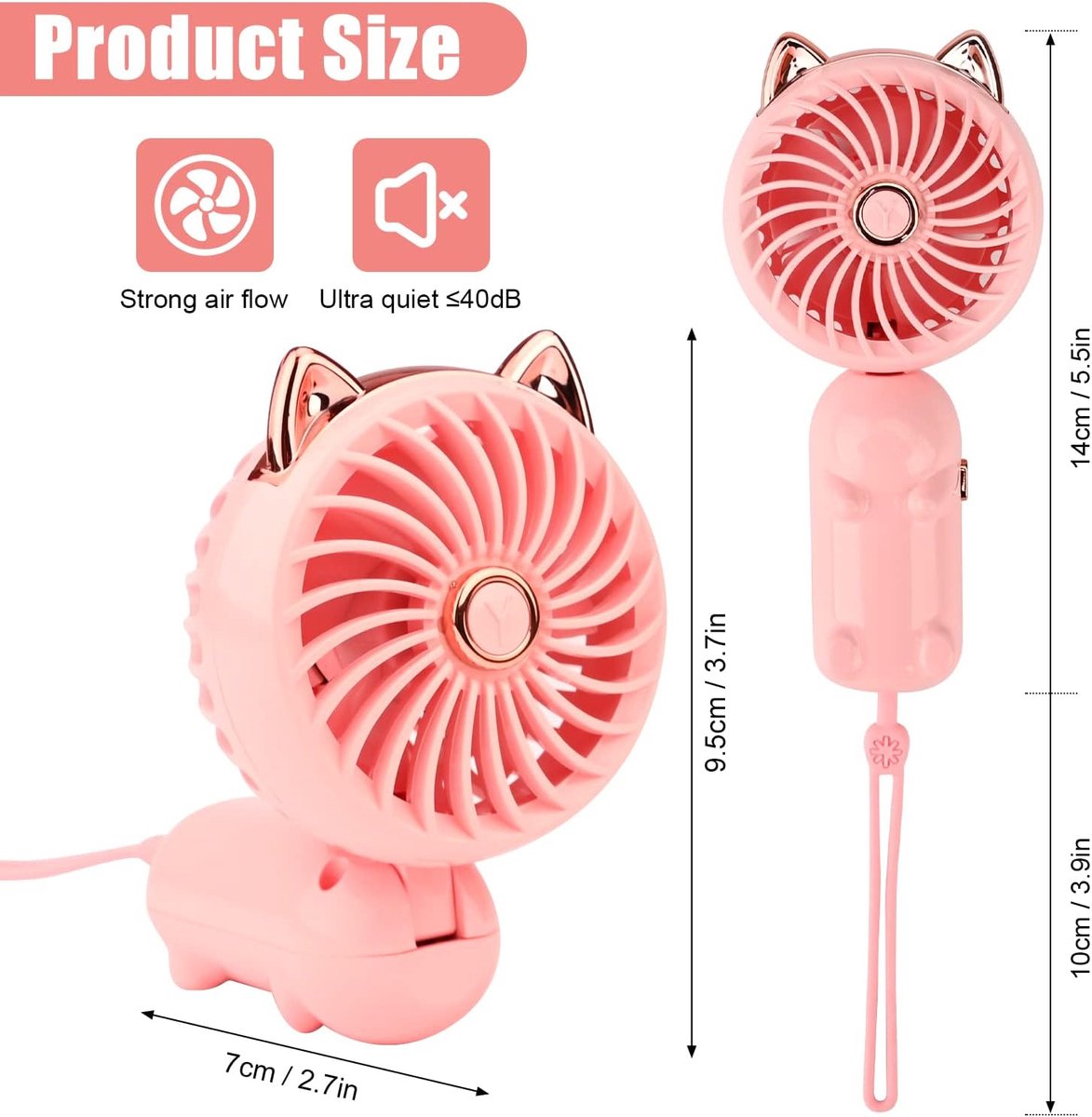 Roze Draagbare USB-Handventilator thumbnail 2