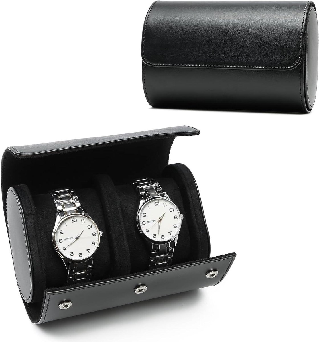 Allecto plus - Luxe horlogerol van PU-leer voor 2 horloges - Opbergdoos voor op reis - Organizer en display - Mannen en vrouwen - Kerstcadeau - Jubileum - Verjaardag