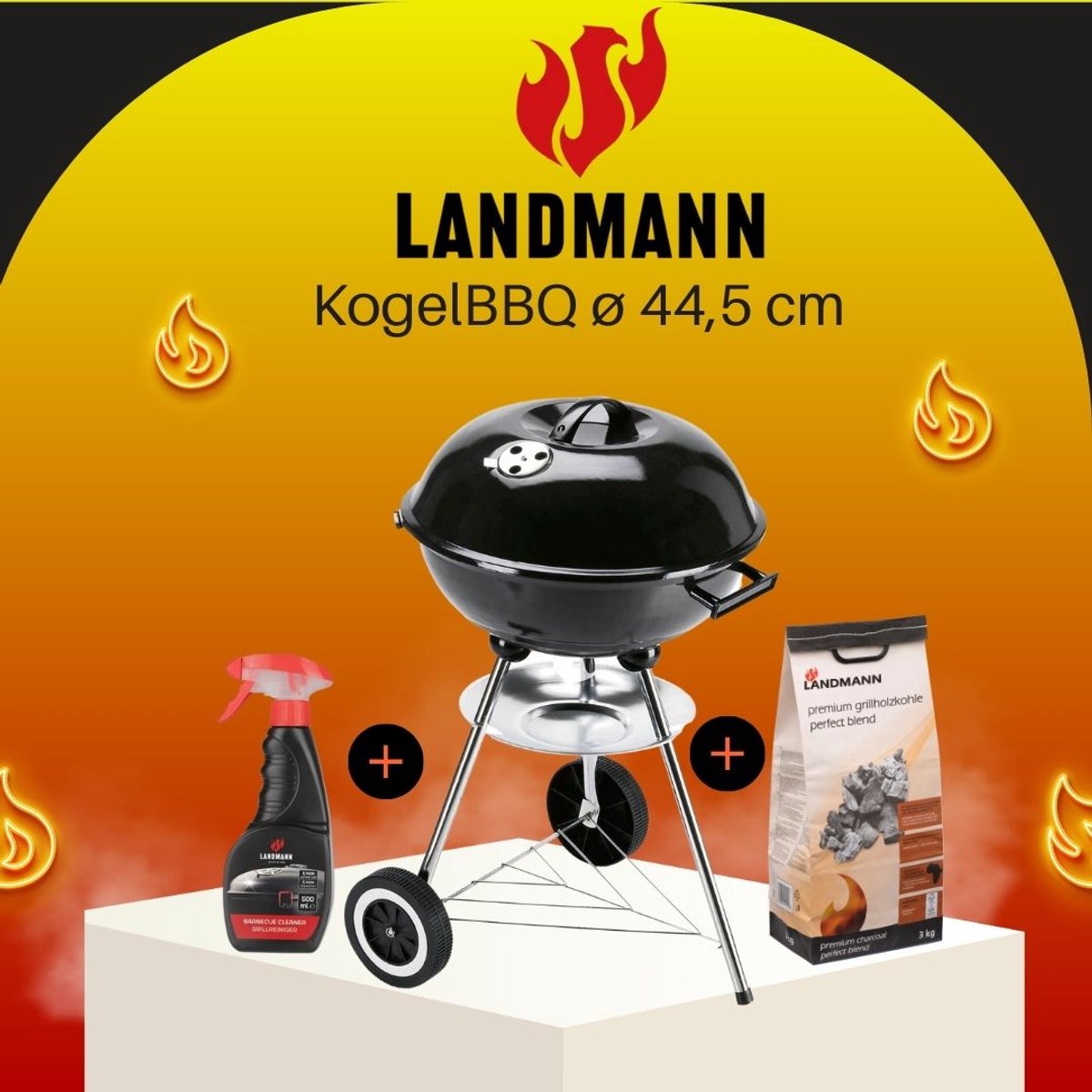HoutskoolBBQ Grillchef by Landmann KogelBBQ Ã¸ 44,5 cm Zwart - Houtskoolbarbecues - Kogelbarbecue - Met Thermometer - Roestvrij - Ronde Barbecue - Met deksel en Wielen - Traditionele bbq - 6 personen - Ventilatierooster voor zuurstofregulering