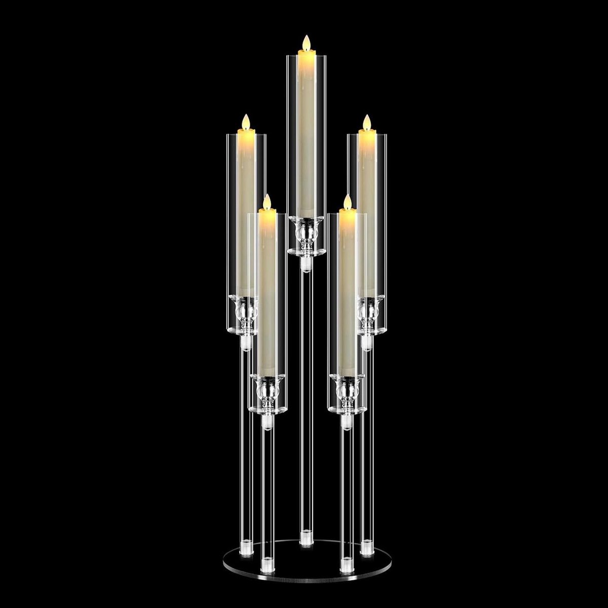 Allecto plus - Acryl Kandelaar Set van 5 - 68 cm Hoog - Transparant - Kerst en Bruiloft Decoratie